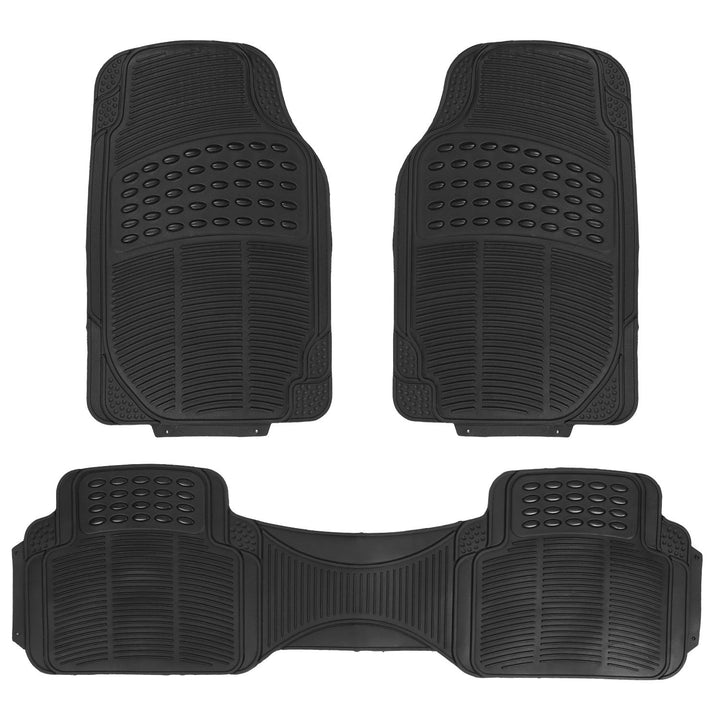 3Pcs PVC Rubber Automotive Floor Mats Set Black Front Rear Trimmable 72x44cm Image 1