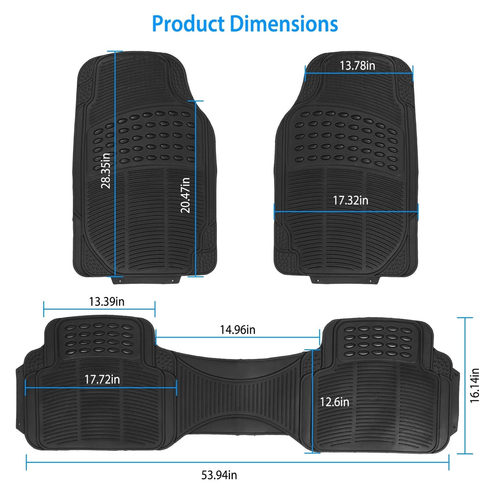 3Pcs PVC Rubber Automotive Floor Mats Set Black Front Rear Trimmable 72x44cm Image 2