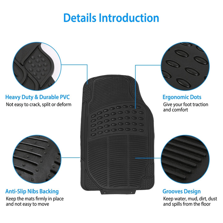 3Pcs PVC Rubber Automotive Floor Mats Set Black Front Rear Trimmable 72x44cm Image 3