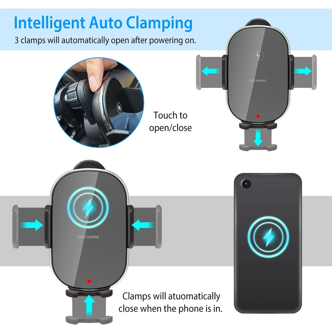 Car Wireless Charger Fast Charge 15W 10W 7.5W Air Vent Phone Mount Holder Black Image 2