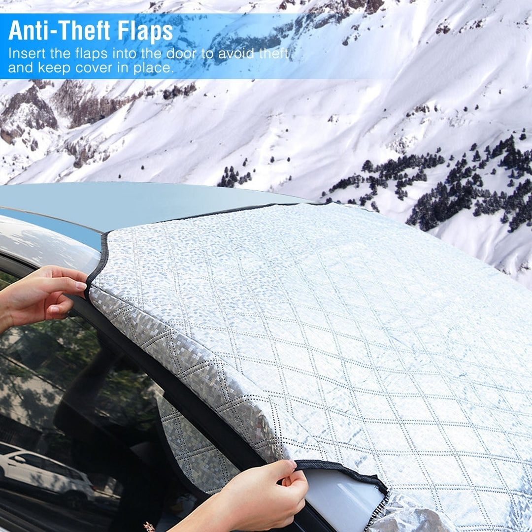 Car Windshield Snow Cover 86.61x43.31in Silver Waterproof Windproof Magnetic Image 4