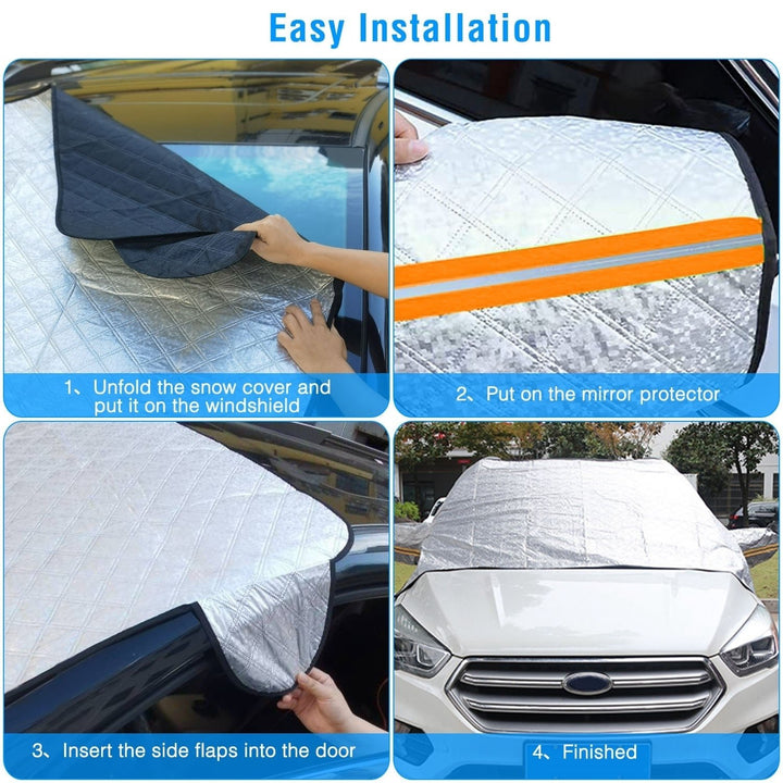 Car Windshield Snow Cover 86.61x43.31in Silver Waterproof Windproof Magnetic Image 6