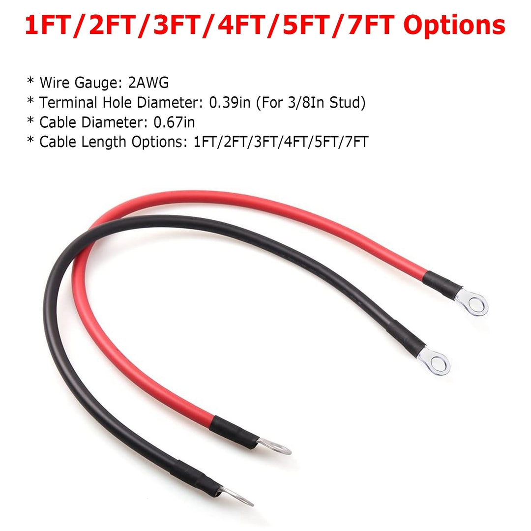 2Pcs 2 AWG Gauge Copper Battery Cables Red Black with 3/8in Lugs 1FT to 7FT Sizes Image 4