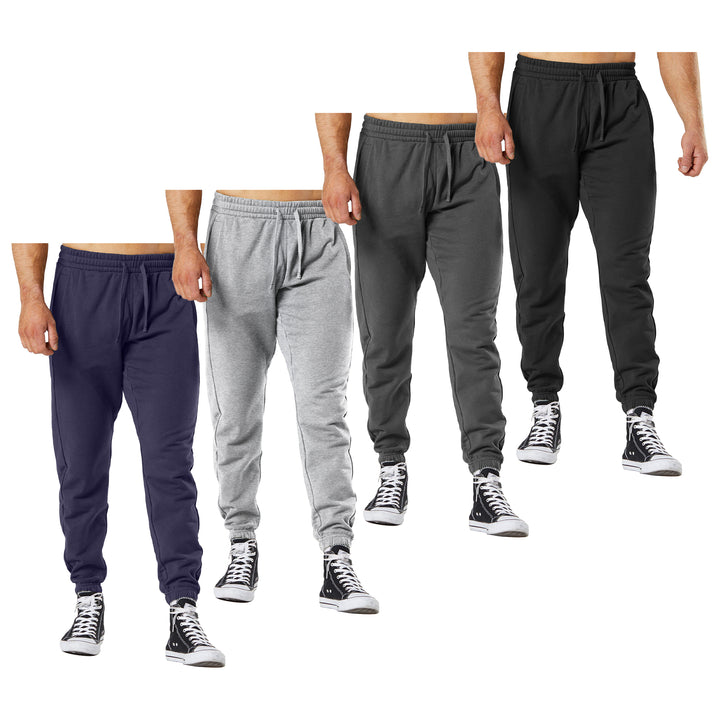 Mens Fleece-Lined Jogger Pants 2-Pack Casual Sweatpants with Pockets Elastic Bottom Image 4