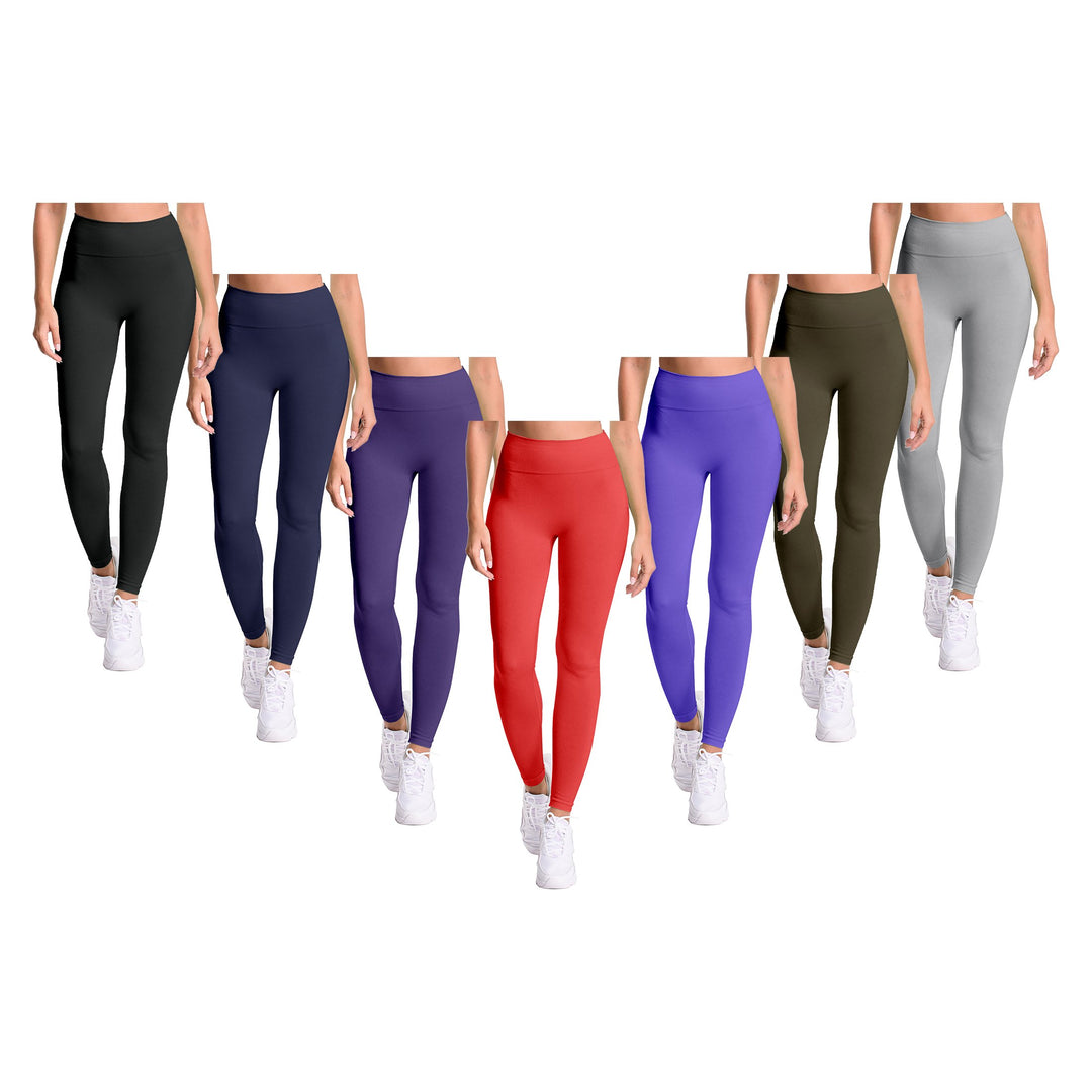 3-Pack Womens Fleece-Lined Seamless Yoga Pants Leggings Comfortable Stretchy Image 3