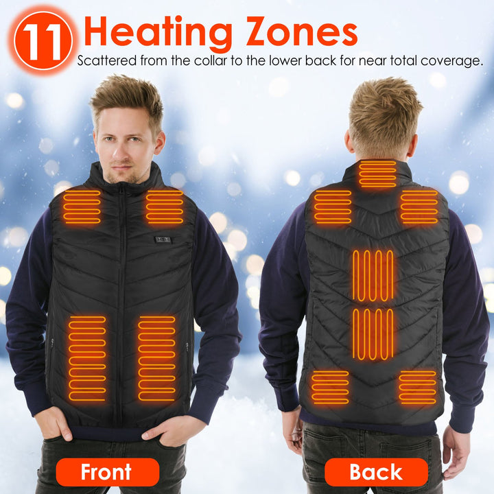 Heated Vest USB Jacket for Men Women Thermal Body Warmer 11 Heating Zones Black Image 2