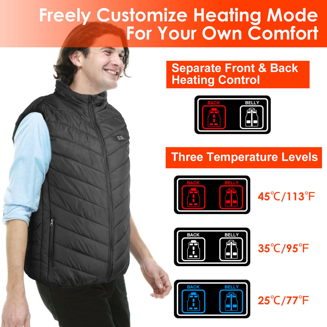 Heated Vest USB Jacket for Men Women Thermal Body Warmer 11 Heating Zones Black Image 3