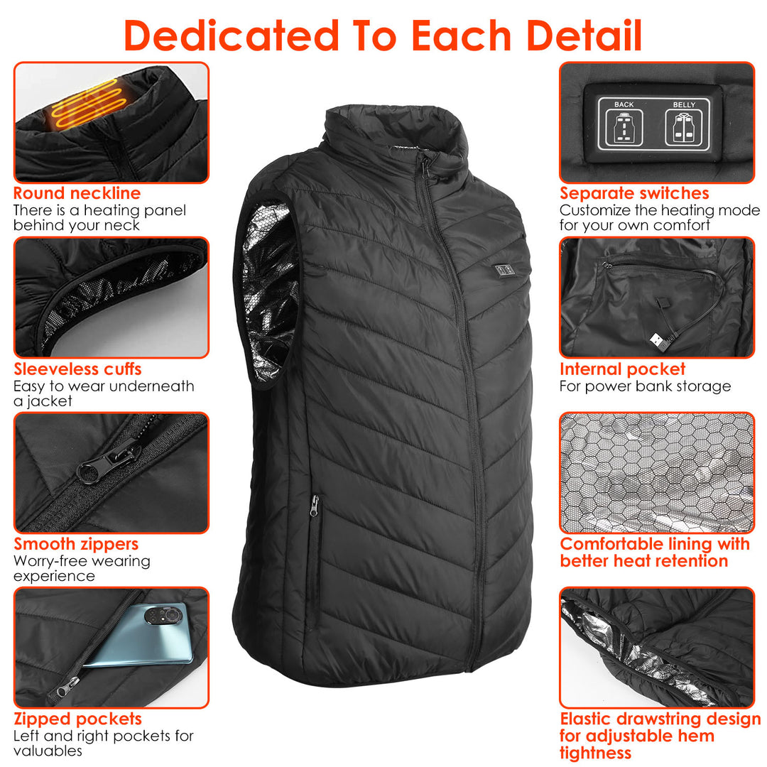 Heated Vest USB Jacket for Men Women Thermal Body Warmer 11 Heating Zones Black Image 4