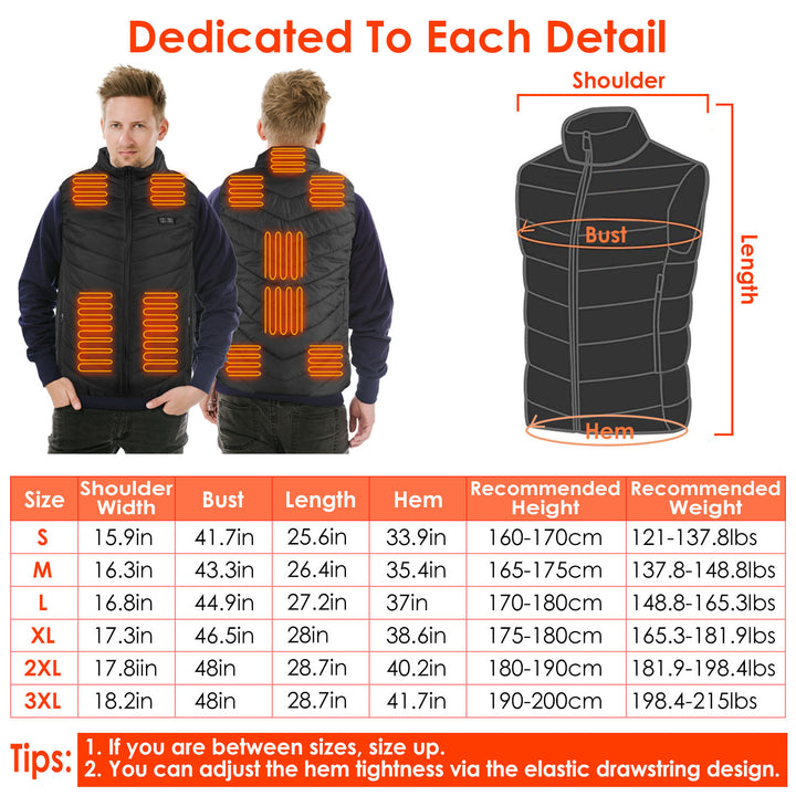 Heated Vest USB Jacket for Men Women Thermal Body Warmer 11 Heating Zones Black Image 6