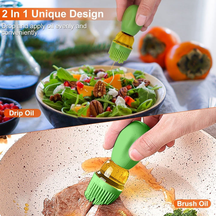 2 In 1 Glass Oil Dispenser Bottle Silicone Brush 180ml Green Blue Cooking Tool Image 4