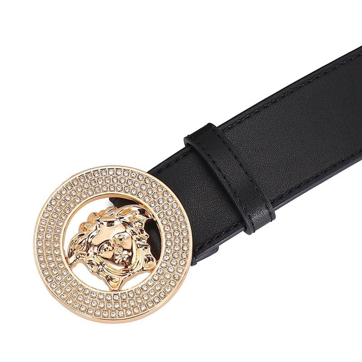 Hairdresser Men Women Smooth Fashion Buckle Medusa Leather Belt Image 1