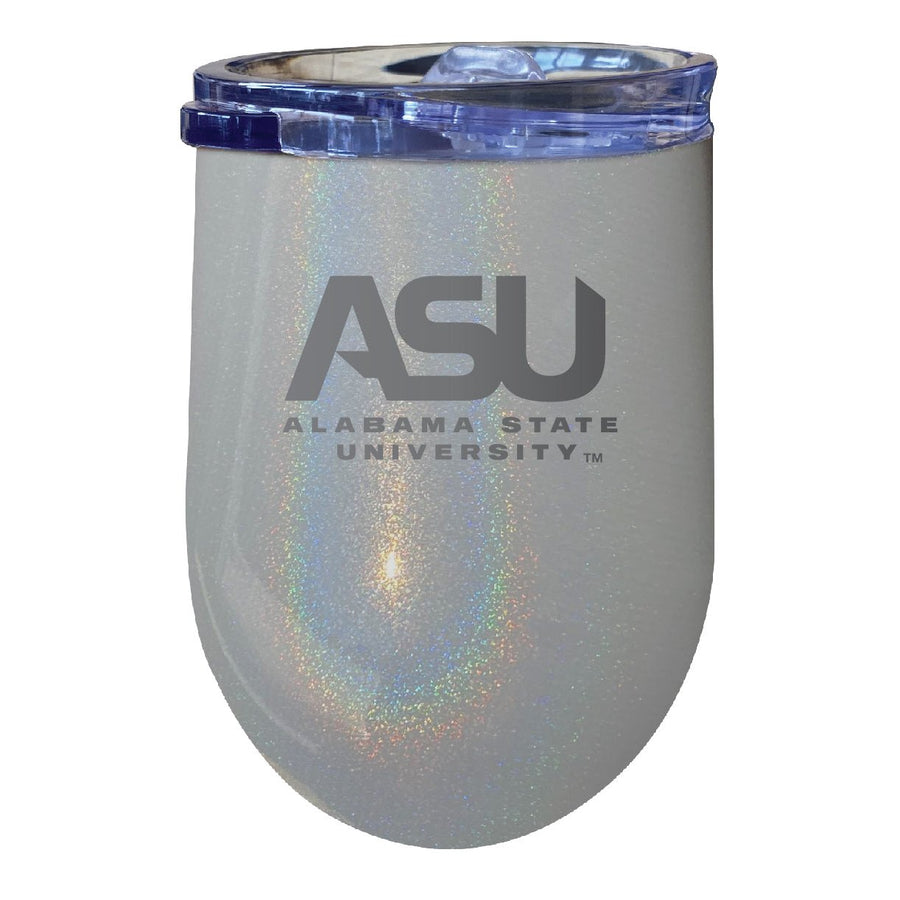 Alabama State University 12 oz Laser Etched Insulated Wine Stainless Steel Tumbler Rainbow Glitter Grey Image 1