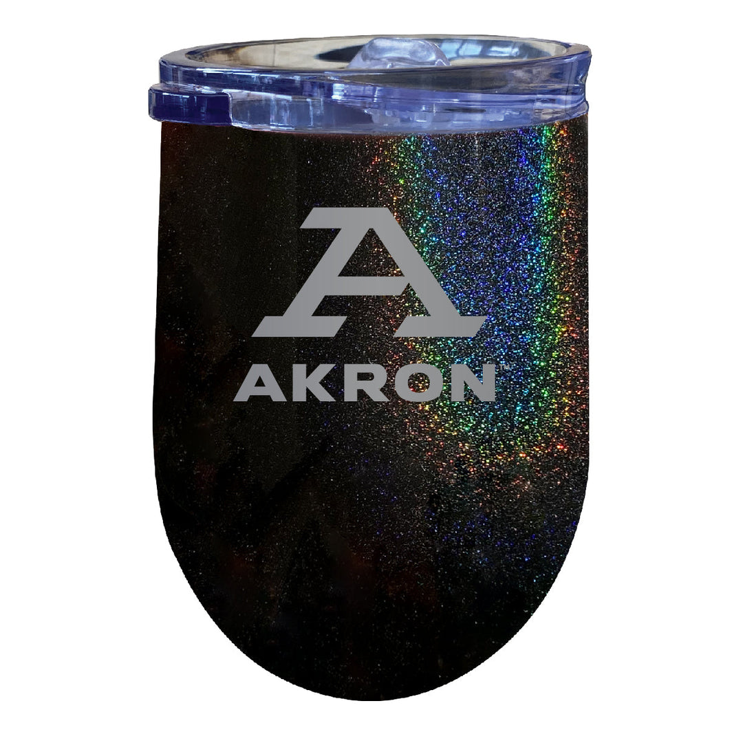 Akron Zips 12 oz Laser Etched Insulated Wine Stainless Steel Tumbler Rainbow Glitter Black Image 1