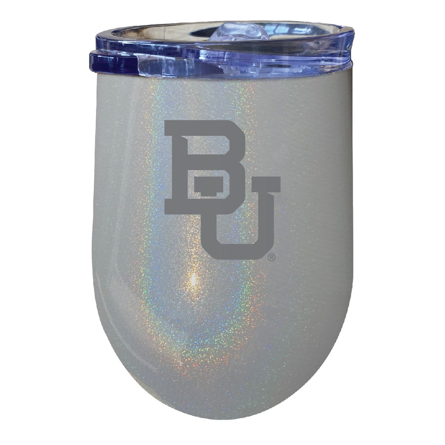 Baylor Bears 12 oz Laser Etched Insulated Wine Stainless Steel Tumbler Rainbow Glitter Grey Image 1