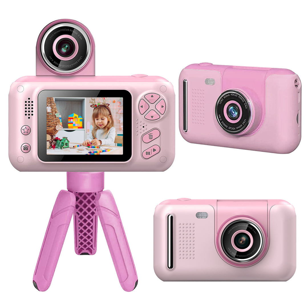 Kids Digital Camera 40MP with Flip Lens 2.4in Screen Tripod 32G Card Pink Blue Image 1