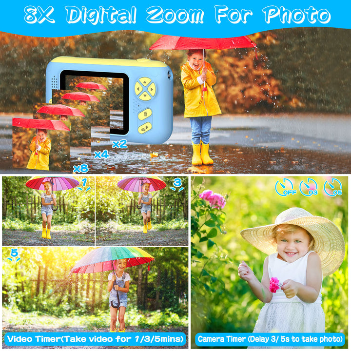 Kids Digital Camera 40MP with Flip Lens 2.4in Screen Tripod 32G Card Pink Blue Image 4