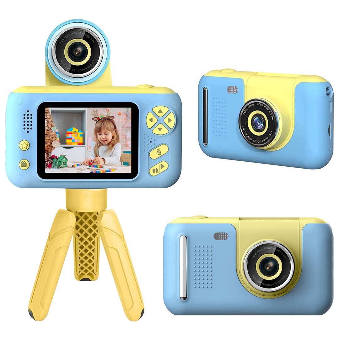 Kids Digital Camera 40MP with Flip Lens 2.4in Screen Tripod 32G Card Pink Blue Image 1