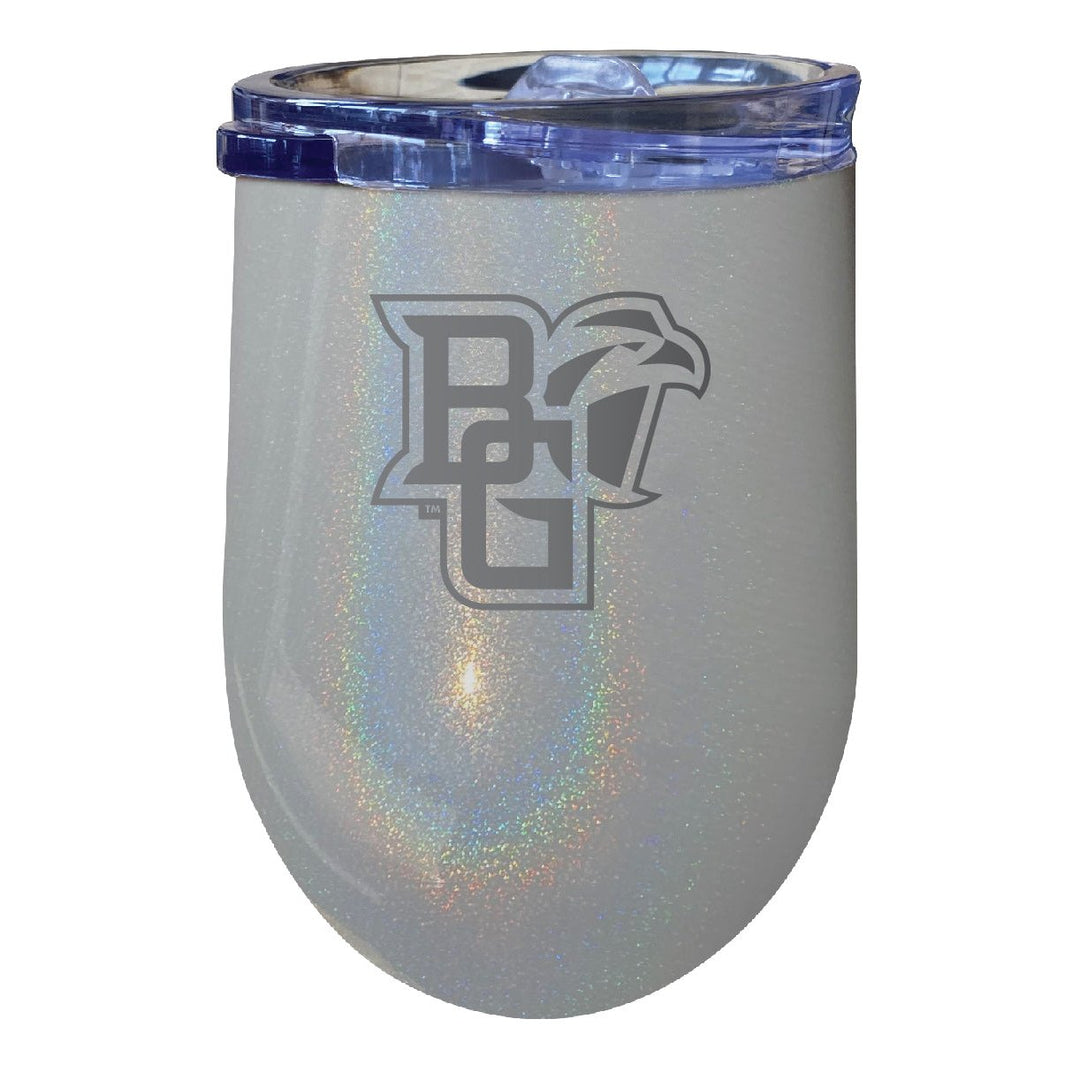 Bowling Green Falcons 12 oz Laser Etched Insulated Wine Stainless Steel Tumbler Rainbow Glitter Grey Image 1