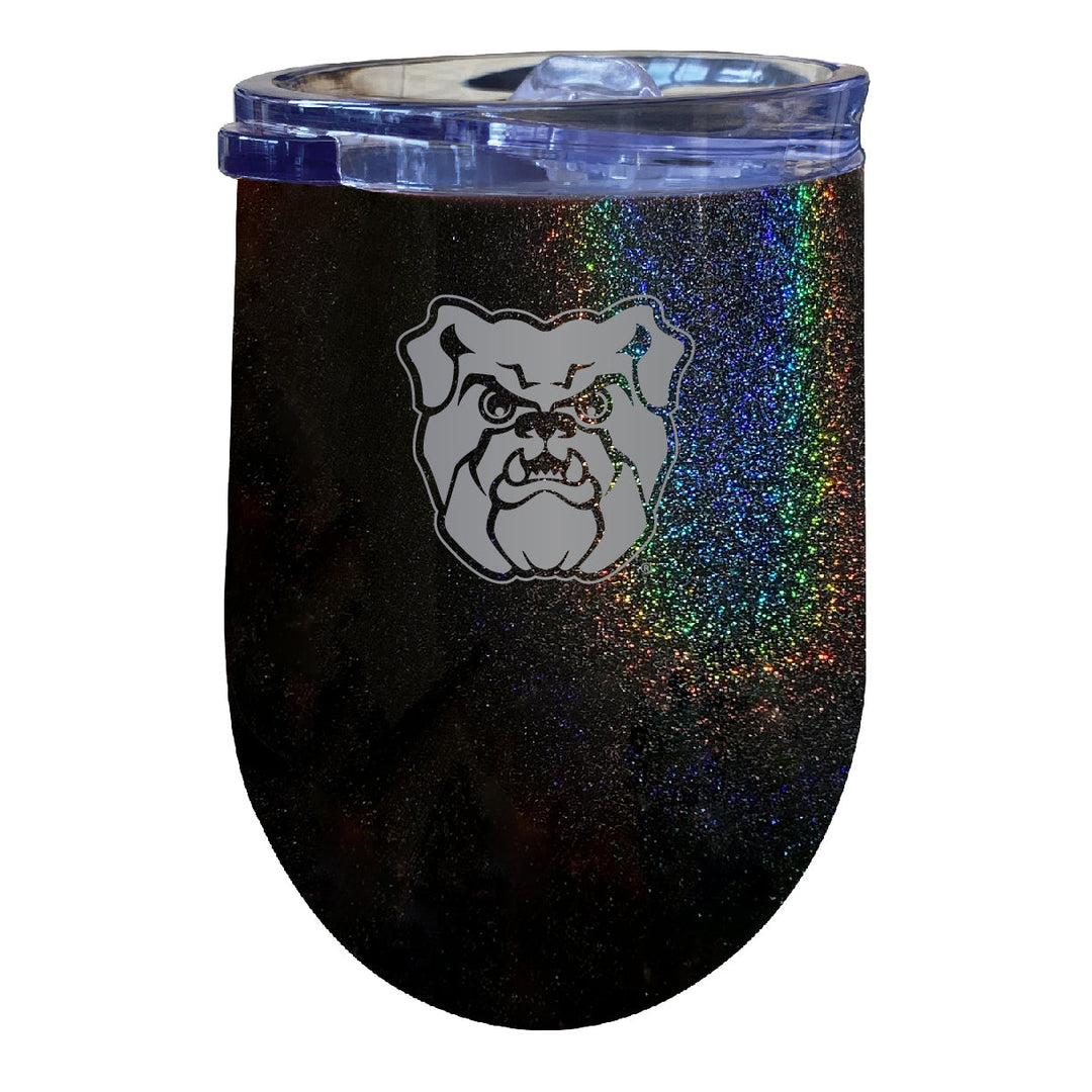 Butler Bulldogs 12 oz Laser Etched Insulated Wine Stainless Steel Tumbler Rainbow Glitter Black Image 1
