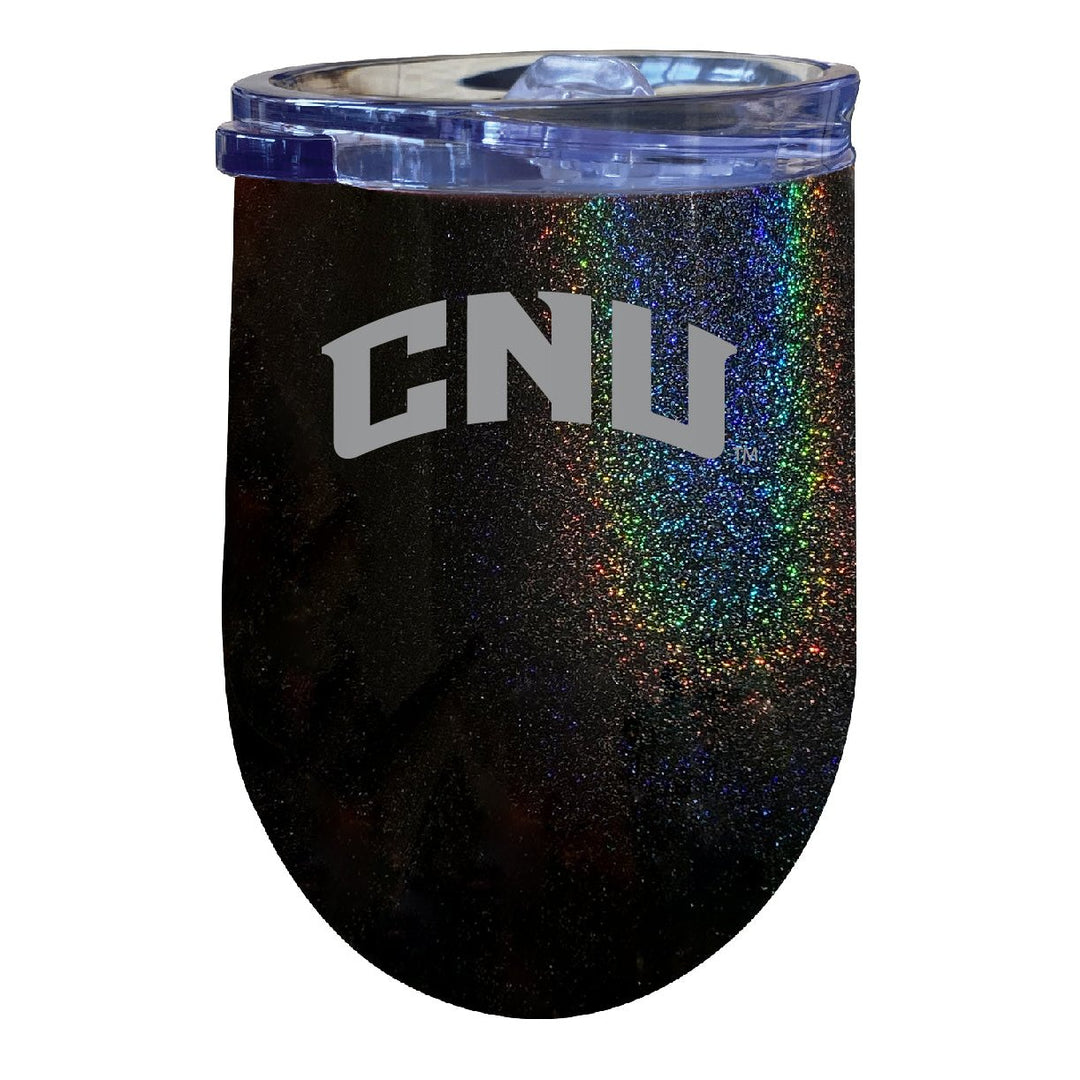 Christopher Newport Captains 12 oz Laser Etched Insulated Wine Stainless Steel Tumbler Rainbow Glitter Black Image 1