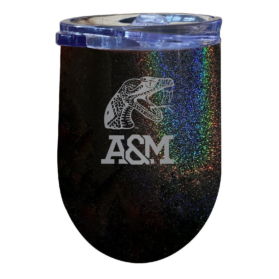 Florida AandM Rattlers 12 oz Laser Etched Insulated Wine Stainless Steel Tumbler Rainbow Glitter Black Image 1