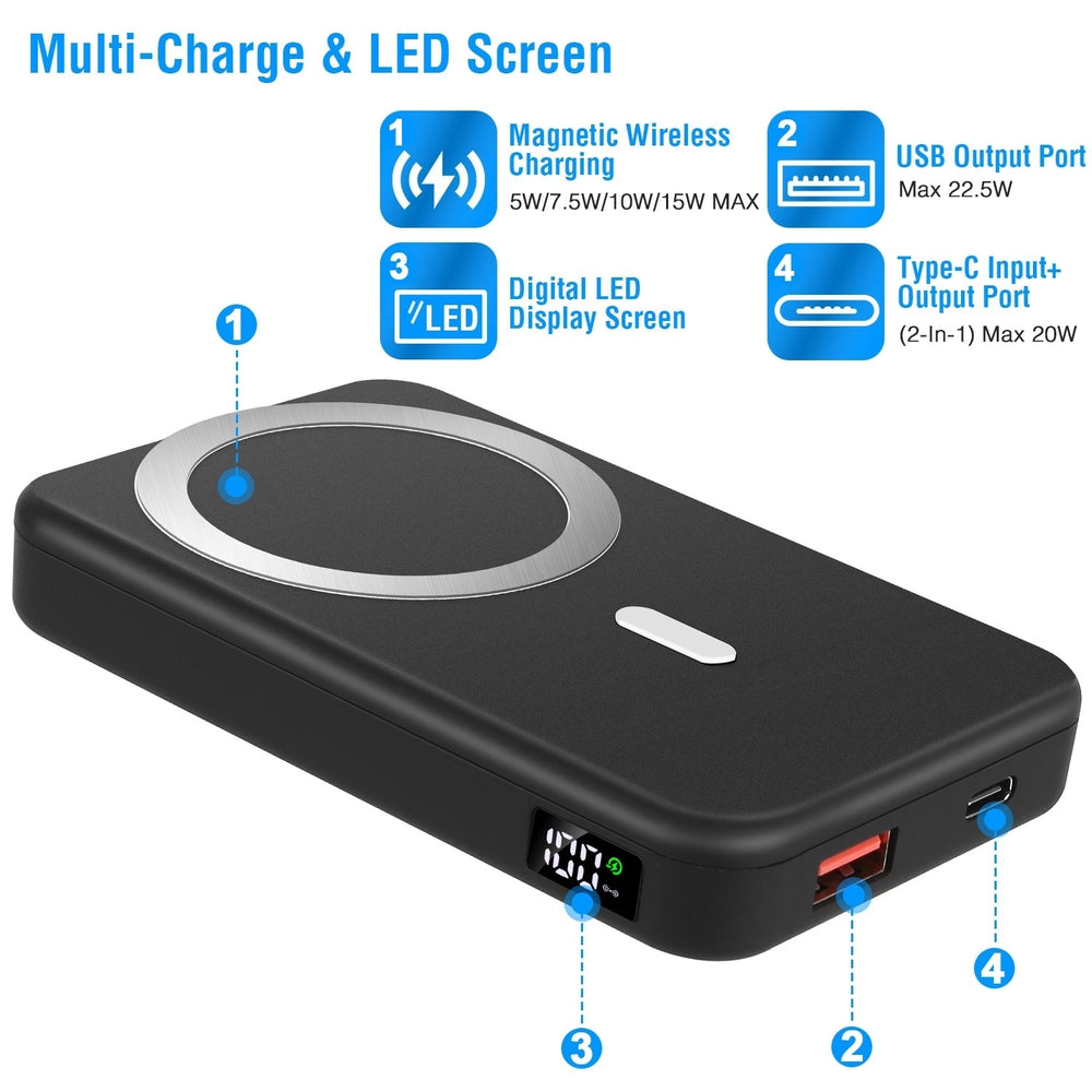 Wireless Power Bank 10000mAh Magnetic Portable Charger 22.5W Fast Charging Image 2