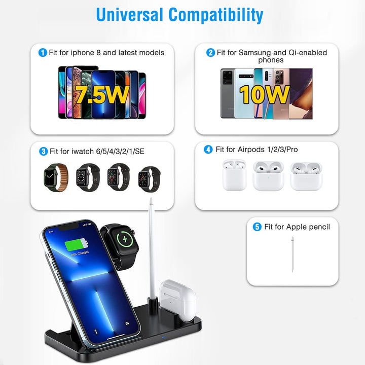 4 In 1 Wireless Charger Foldable Fast Charging Station Stand Dock Image 2