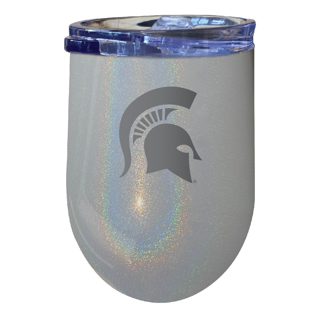 Michigan State Spartans 12 oz Laser Etched Insulated Wine Stainless Steel Tumbler Rainbow Glitter Grey Image 1