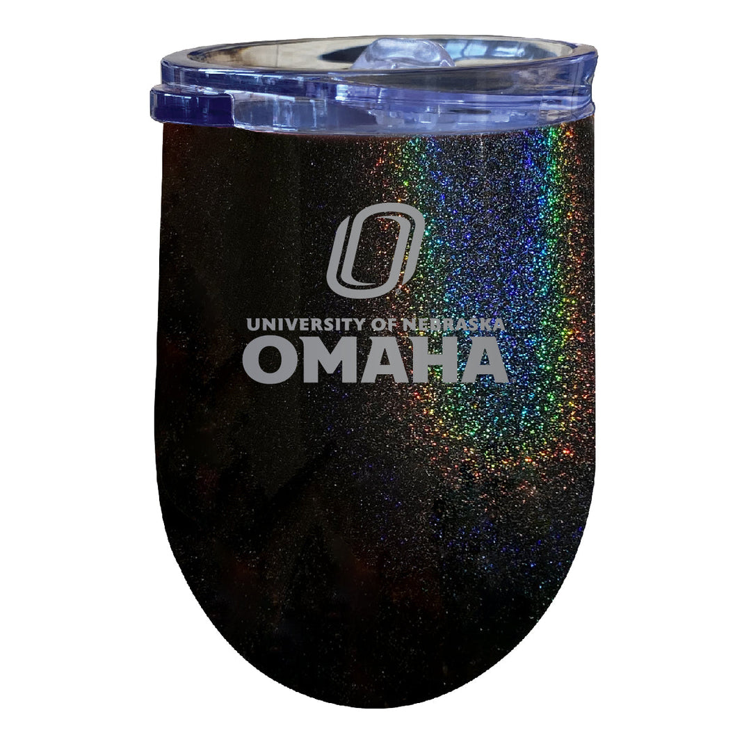 Nebraska at Omaha 12 oz Laser Etched Insulated Wine Stainless Steel Tumbler Rainbow Glitter Black Image 1