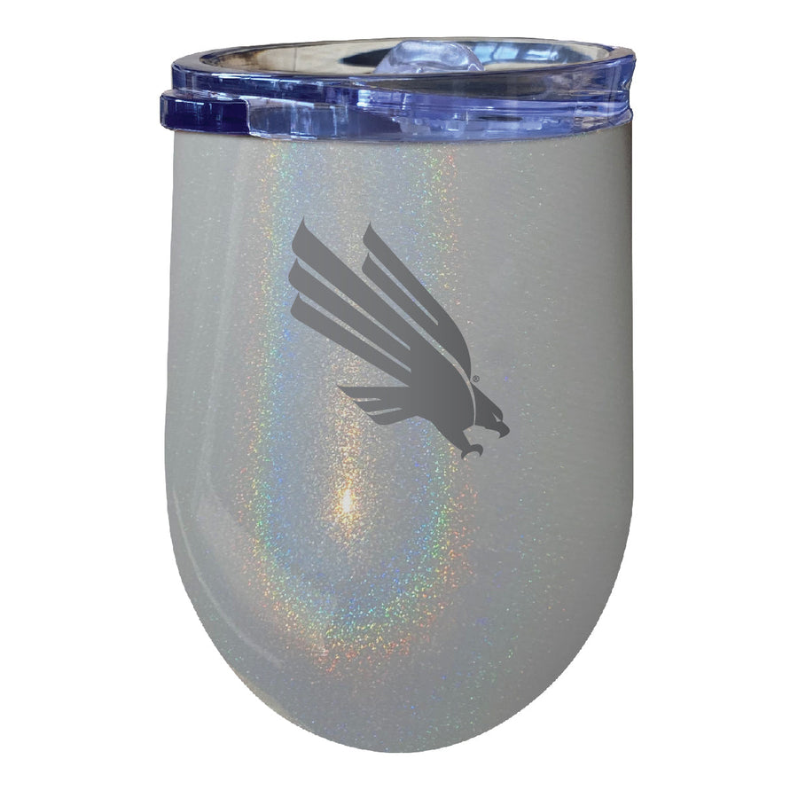 North Texas 12 oz Laser Etched Insulated Wine Stainless Steel Tumbler Rainbow Glitter Grey Image 1
