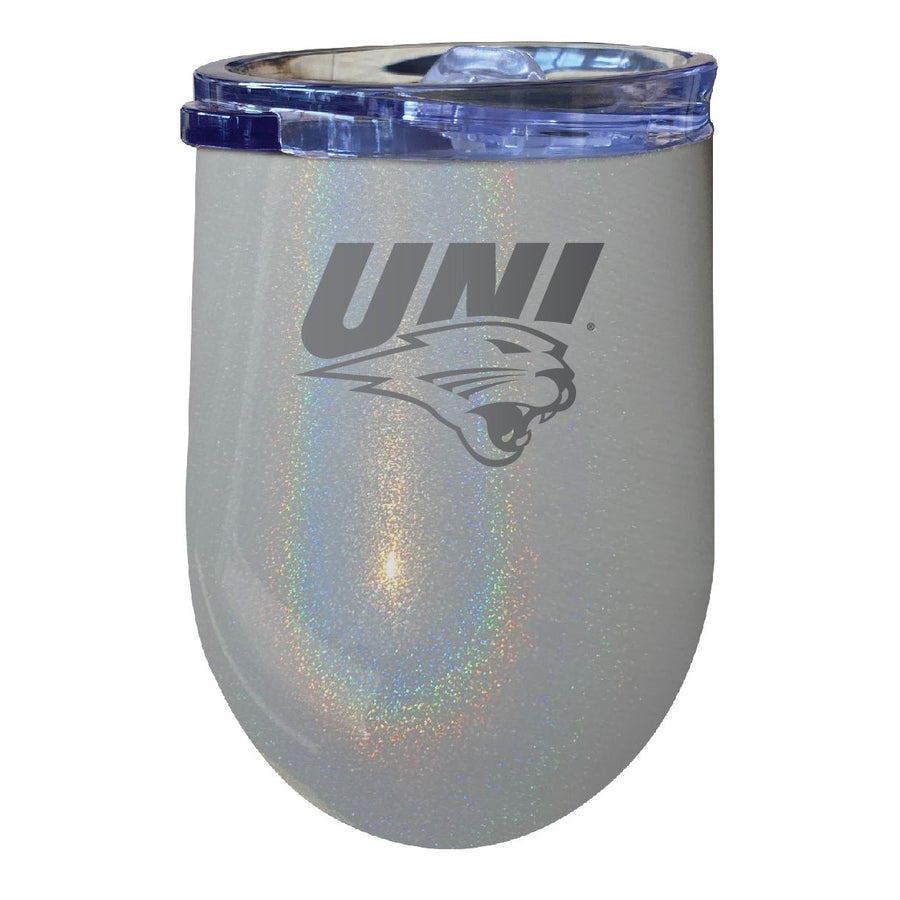 Northern Iowa Panthers 12 oz Laser Etched Insulated Wine Stainless Steel Tumbler Rainbow Glitter Grey Image 1