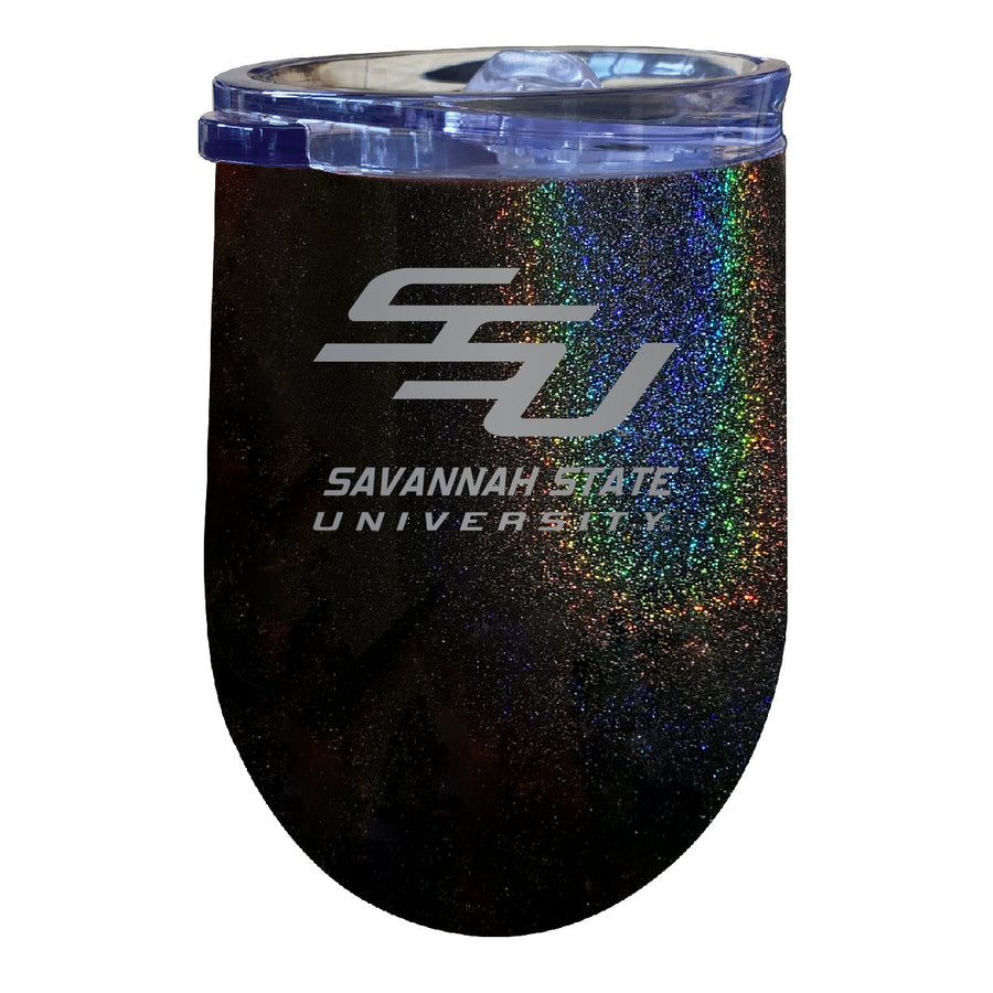 Savannah State University 12 oz Laser Etched Insulated Wine Stainless Steel Tumbler Rainbow Glitter Grey Image 1