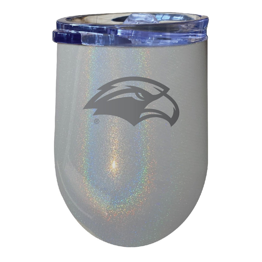 Southern Mississippi Golden Eagles 12 oz Laser Etched Insulated Wine Stainless Steel Tumbler Rainbow Glitter Grey Image 1