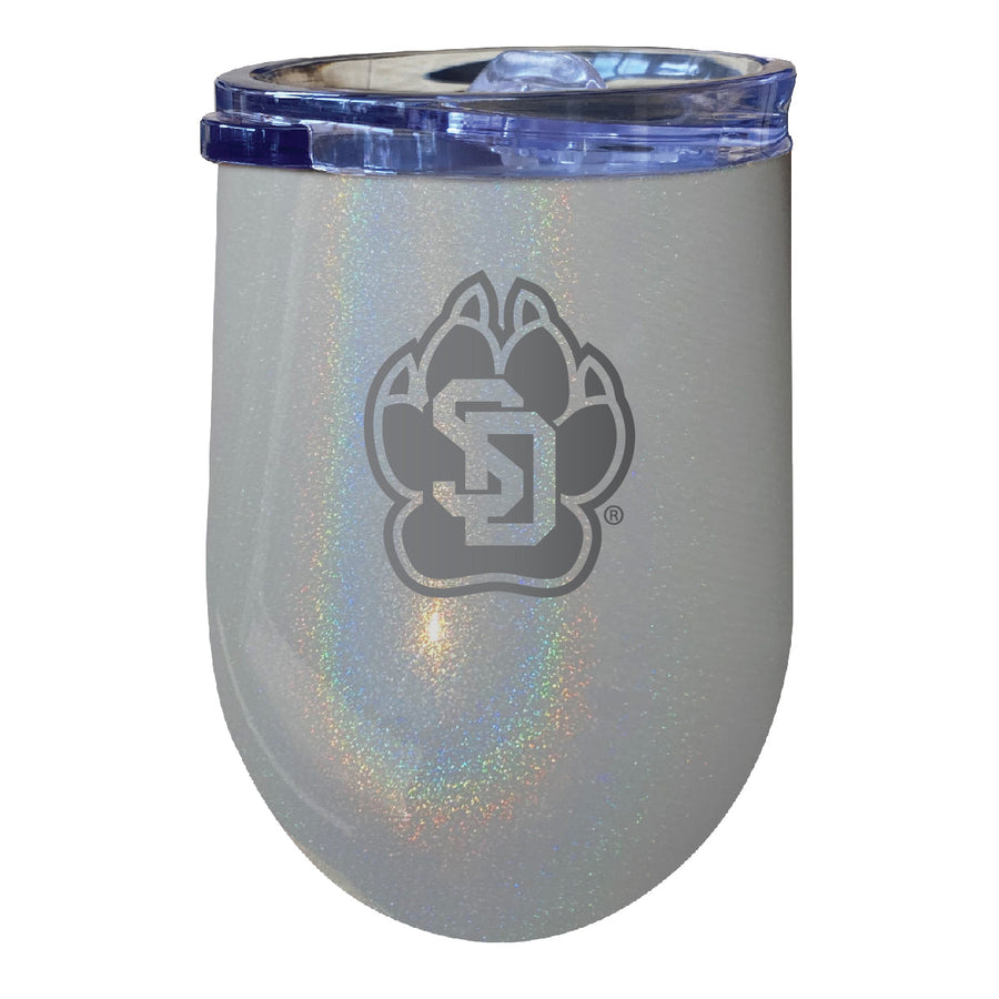 South Dakota Coyotes 12 oz Laser Etched Insulated Wine Stainless Steel Tumbler Rainbow Glitter Grey Image 1