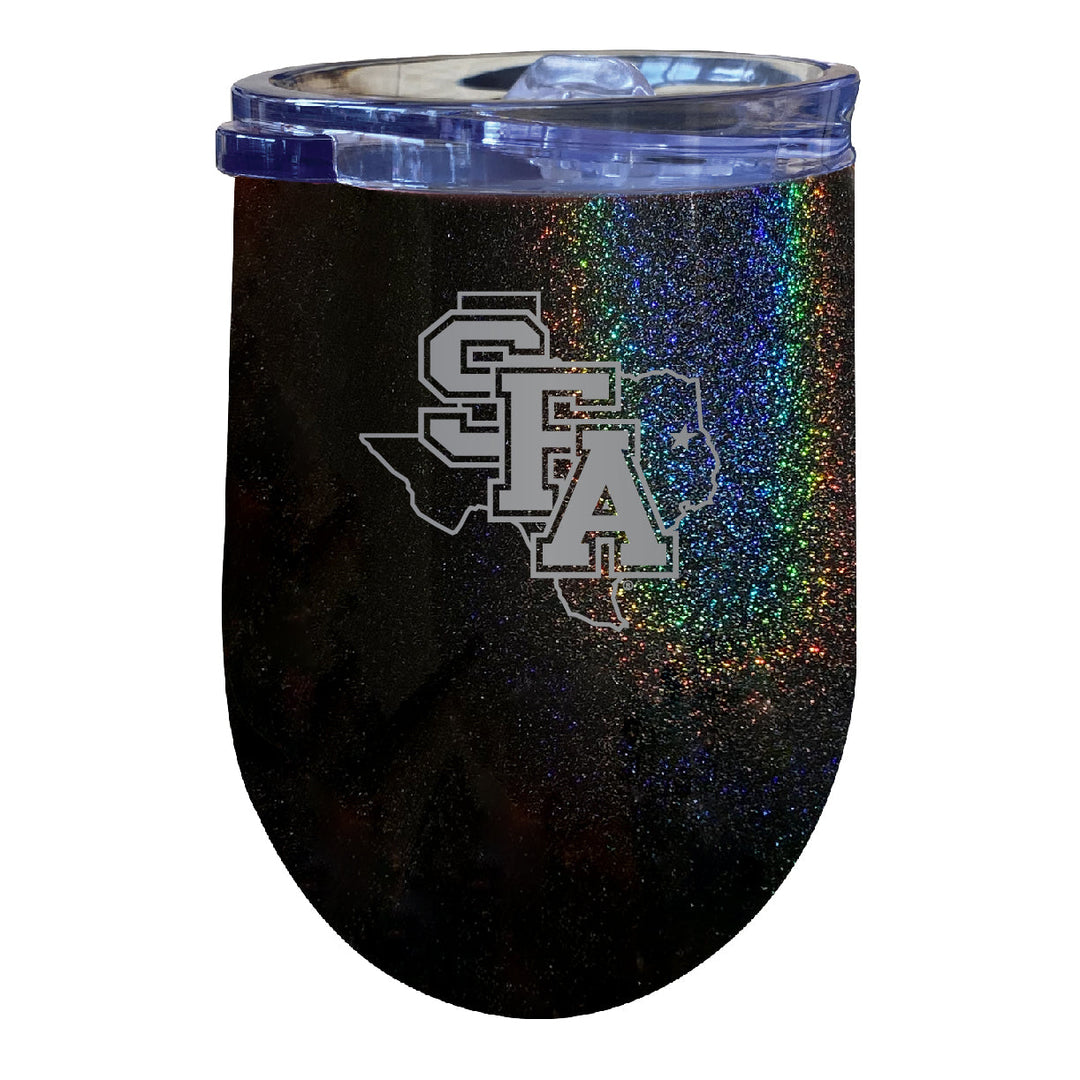 Stephen F. Austin State University 12 oz Laser Etched Insulated Wine Stainless Steel Tumbler Rainbow Glitter Black Image 1