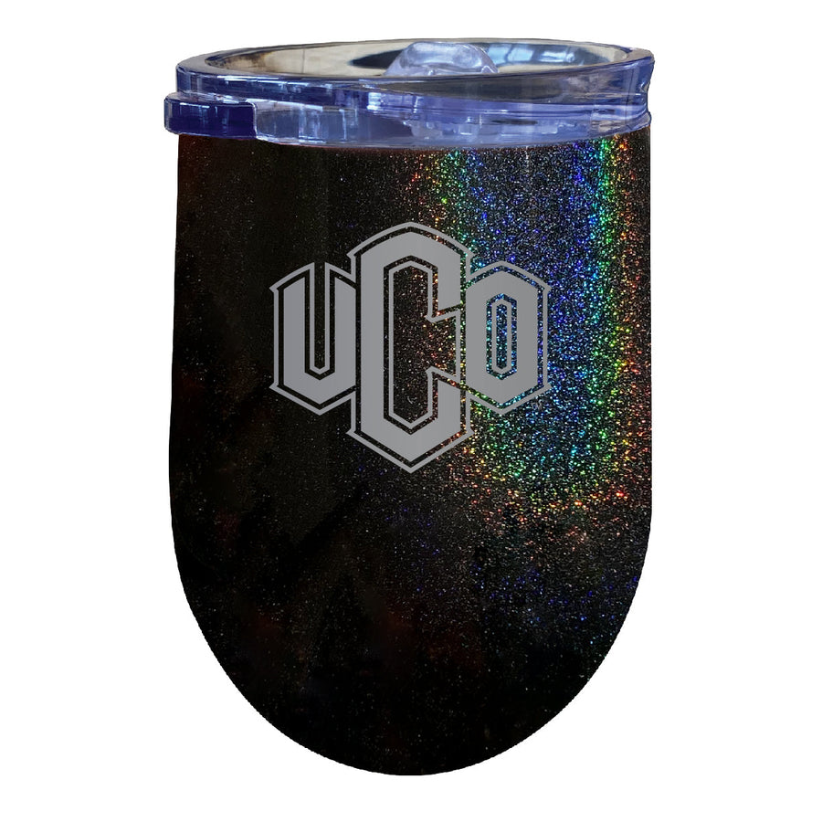University of Central Oklahoma Bronchos 12 oz Laser Etched Insulated Wine Stainless Steel Tumbler Rainbow Glitter Black Image 1