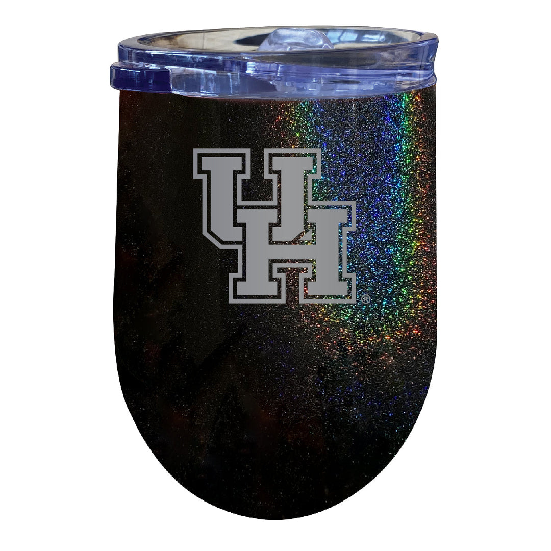 University of Houston 12 oz Laser Etched Insulated Wine Stainless Steel Tumbler Rainbow Glitter Black Image 1