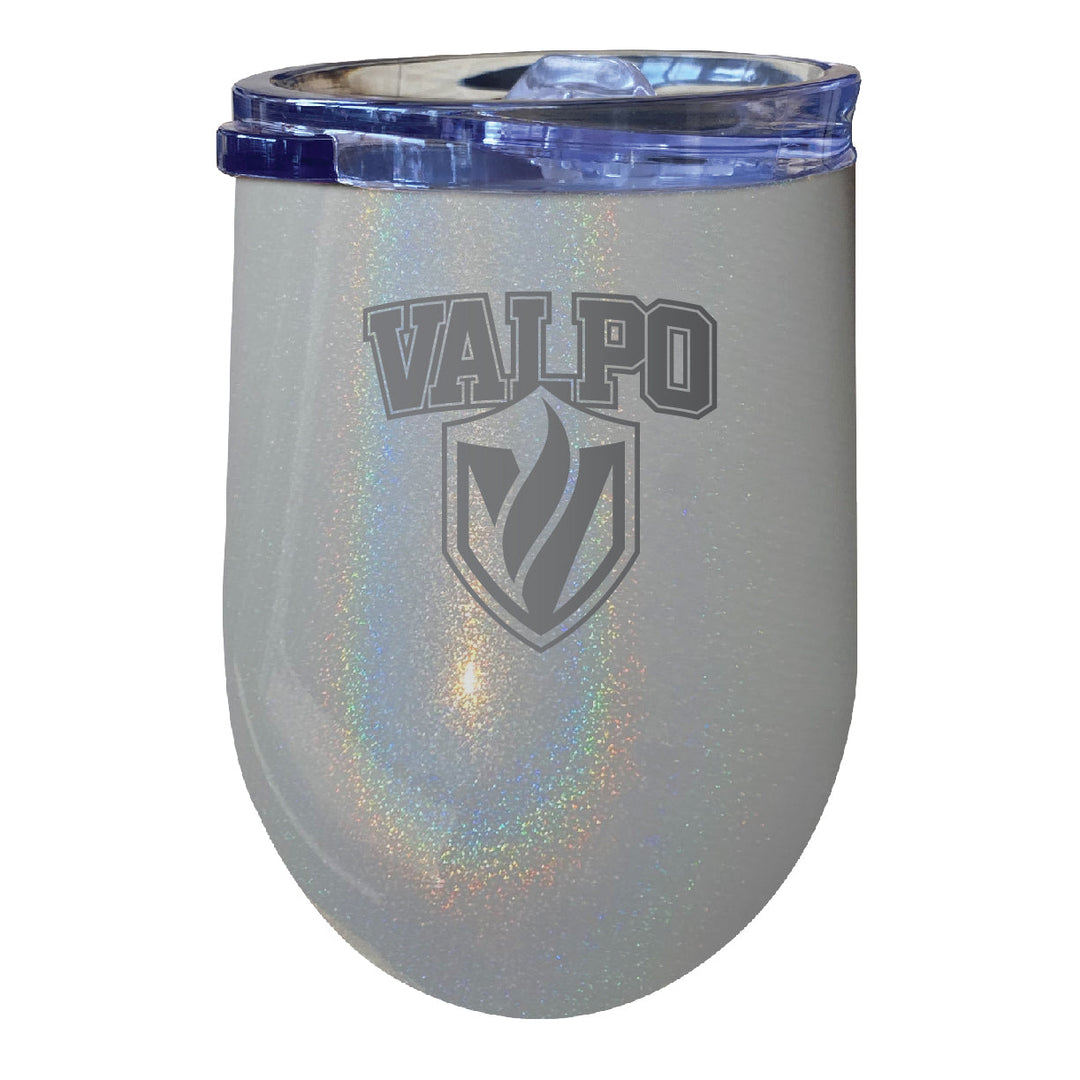 Valparaiso University 12 oz Laser Etched Insulated Wine Stainless Steel Tumbler Rainbow Glitter Grey Image 1