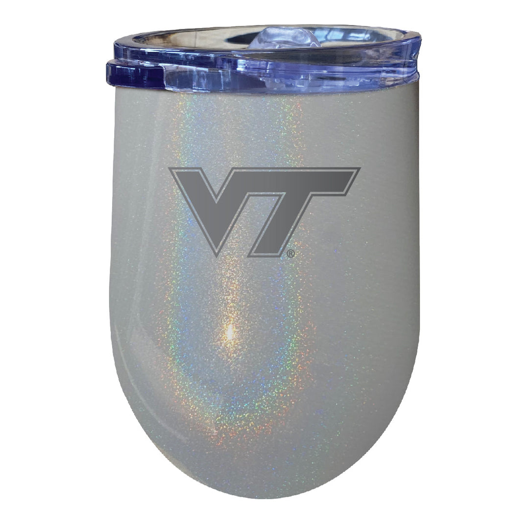 Virginia Tech Hokies 12 oz Laser Etched Insulated Wine Stainless Steel Tumbler Rainbow Glitter Grey Image 1