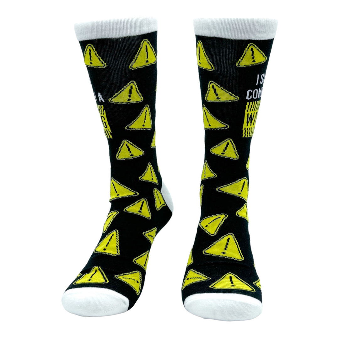 Mens I Should Come With A Warning Socks Funny Caution Sign Footwear Image 4