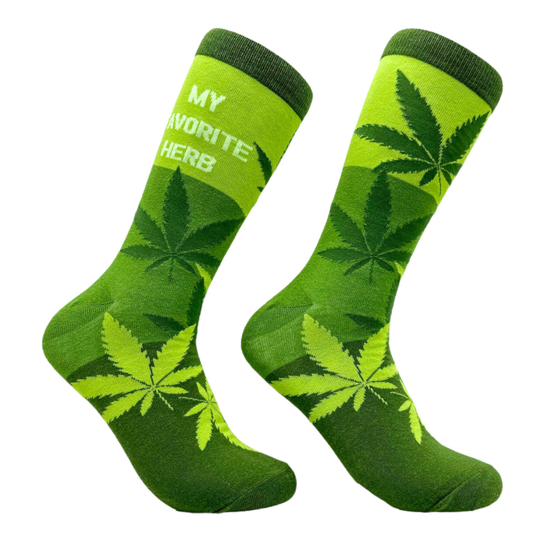 Mens My Favorite Herb Socks Funny 420 Weed Leaf Pot Smoke Lovers Footwear Image 1