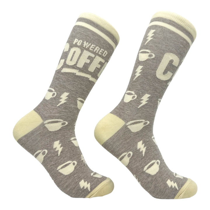 Mens Powered By Coffee Socks Funny Caffeine Lovers Novelty Socks Image 1