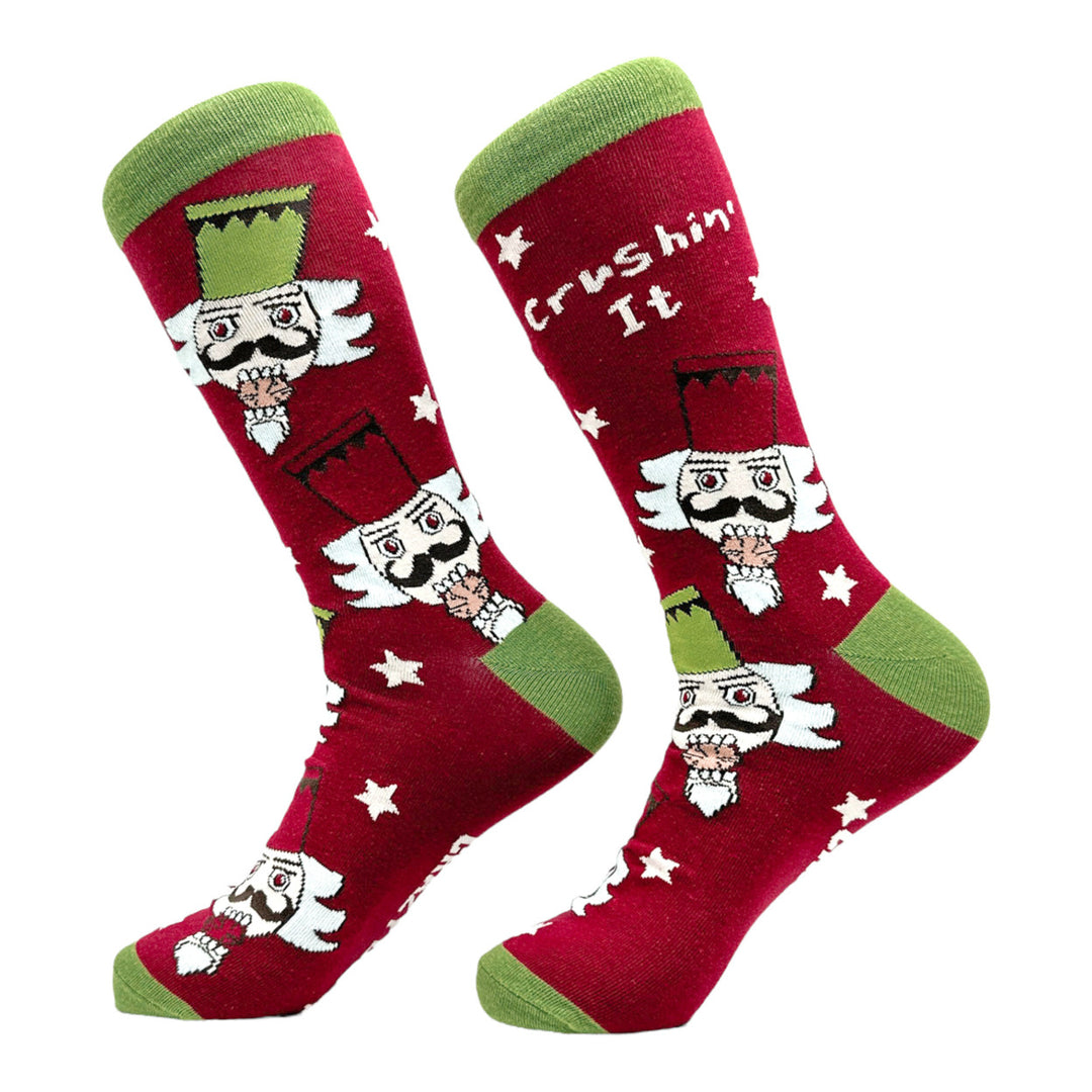 Womens Crushin It Socks Funny Xmas Party Holiday Nutcracker Footwear Image 2