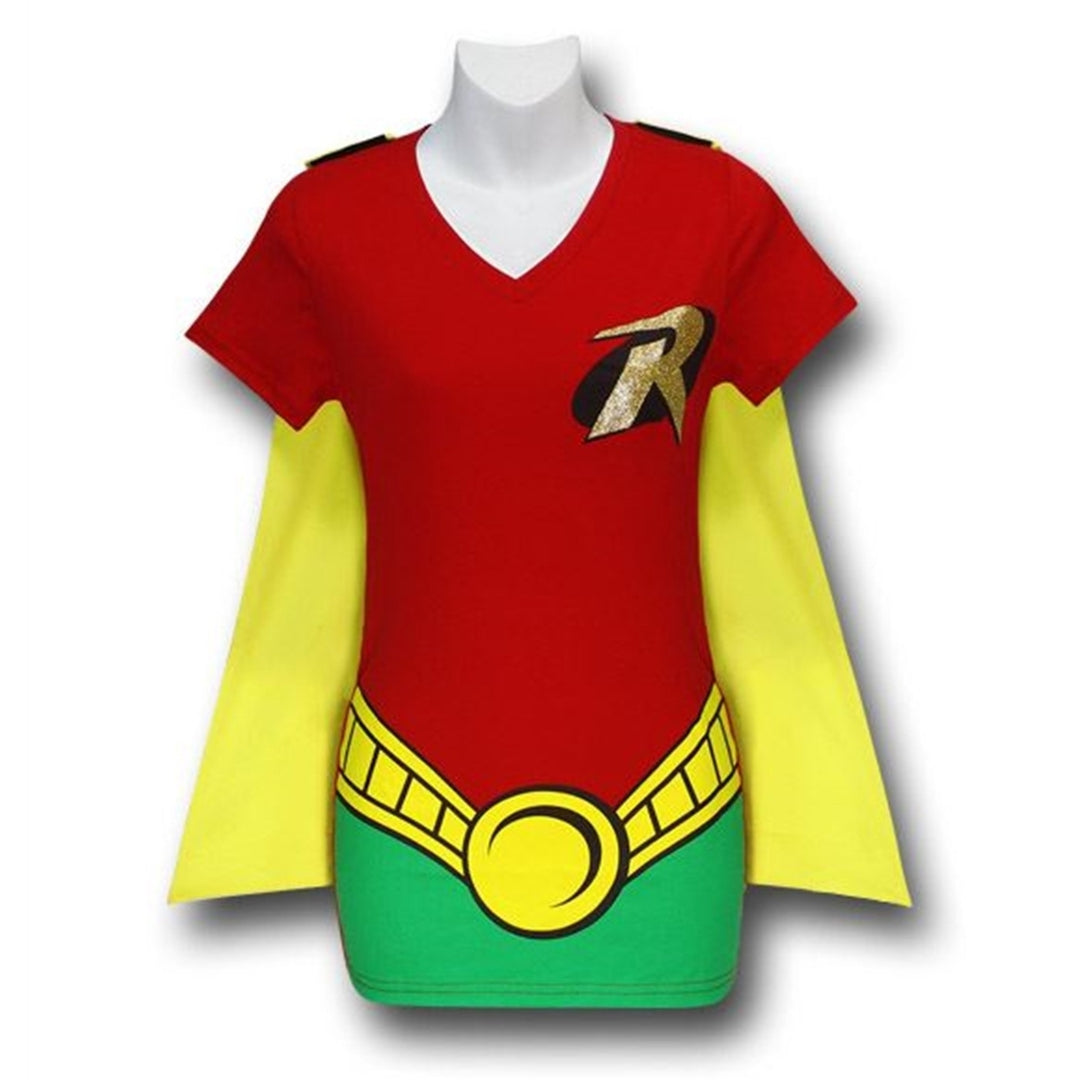 Robin Womens V-Neck Caped Costume T-Shirt Image 1