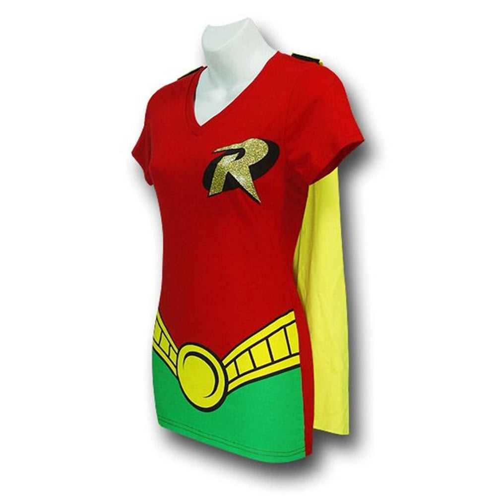 Robin Womens V-Neck Caped Costume T-Shirt Image 2