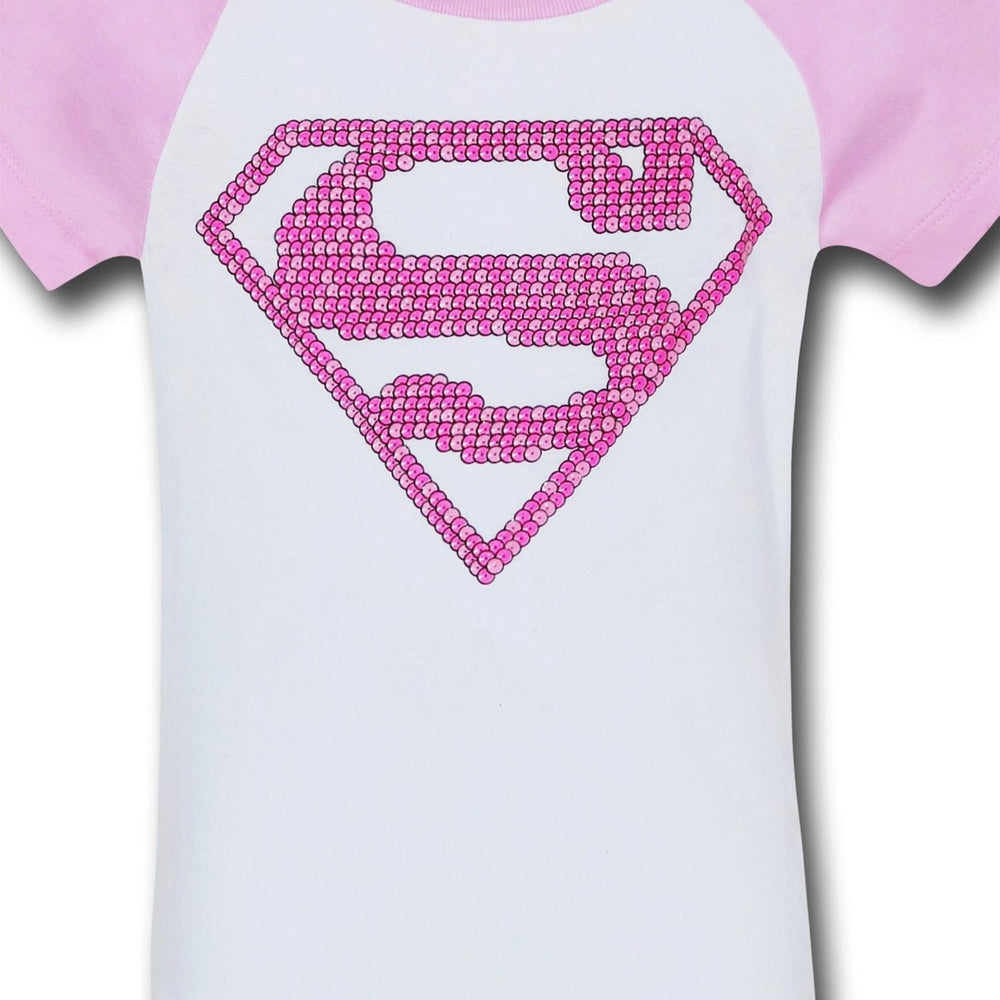 Supergirl Girls Pink Pattern Symbol T-Shirt Image 2