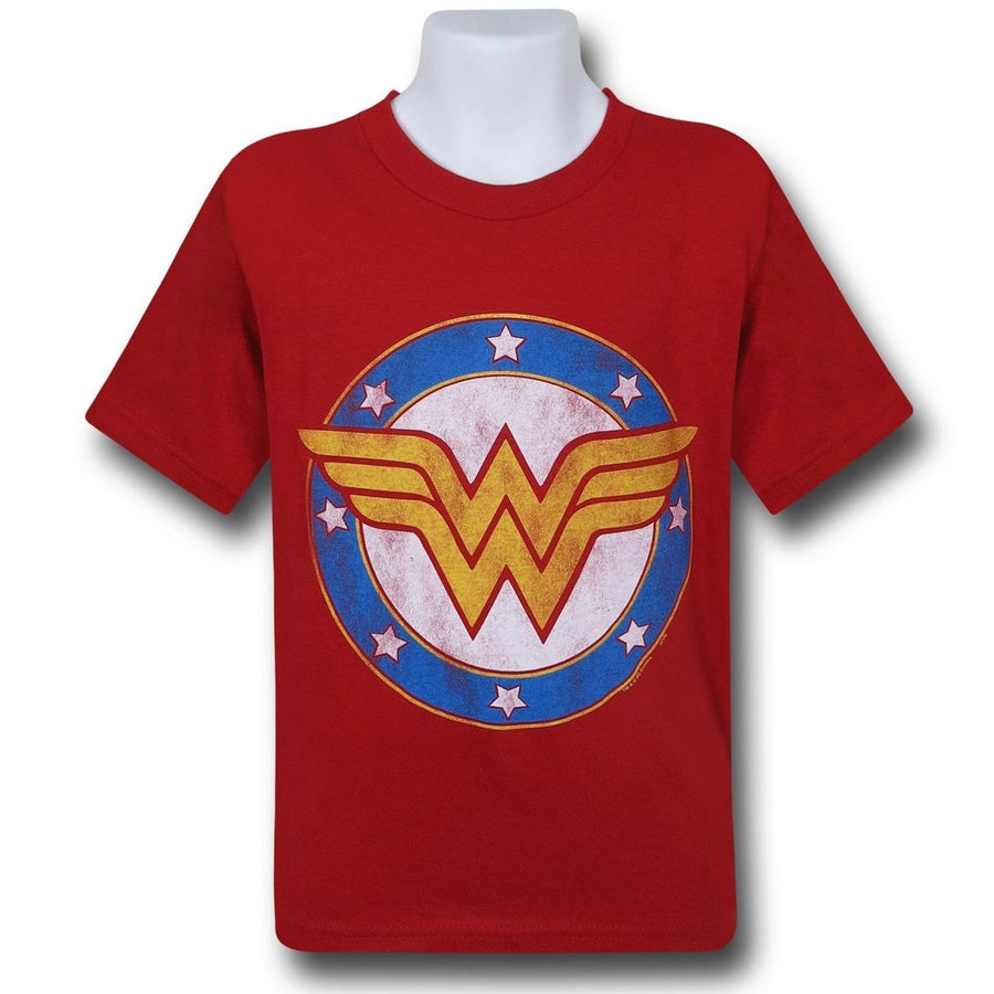 Wonder Woman Symbol and Stars Kids T-Shirt Image 1
