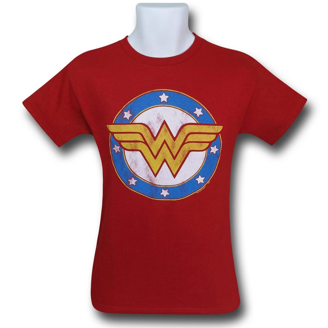 Wonder Woman Symbol and Stars Kids T-Shirt Image 2
