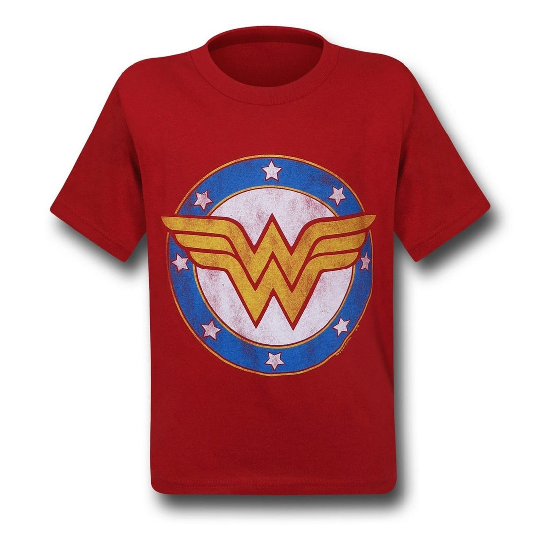 Wonder Woman Symbol and Stars Kids T-Shirt Image 4