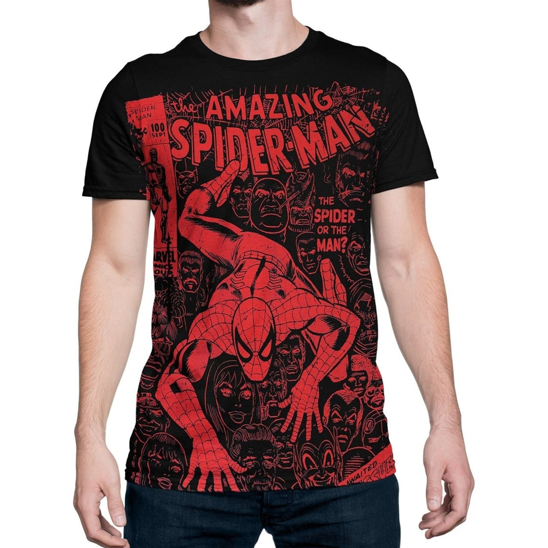 Spider-Man 100 Cover Black 30 Single T-Shirt Image 1